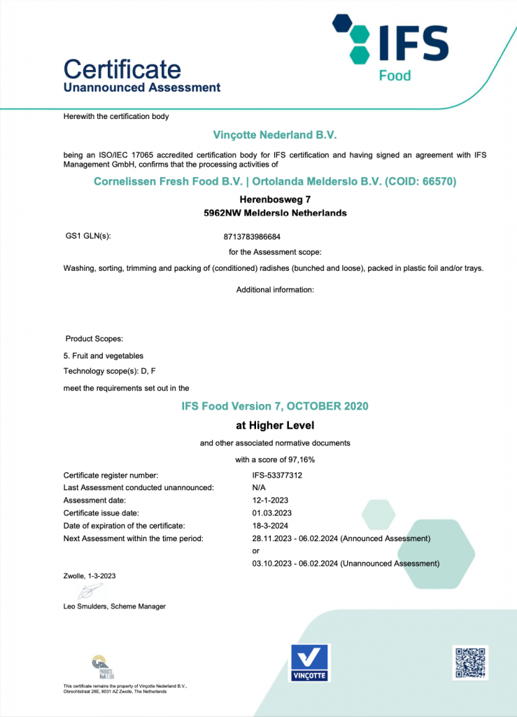 IFS certificate Melderslo 2023