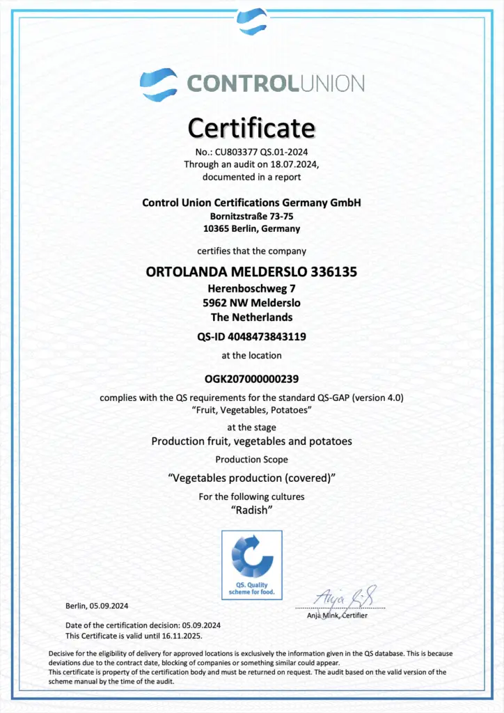 Ortolanda Melderslo Certificate QS 2024