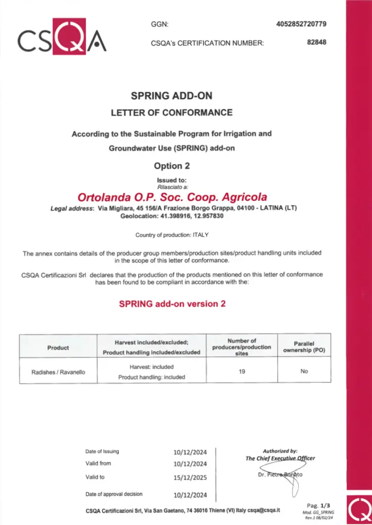 Ortolanda OP Certificato Spring Borgo Grappa