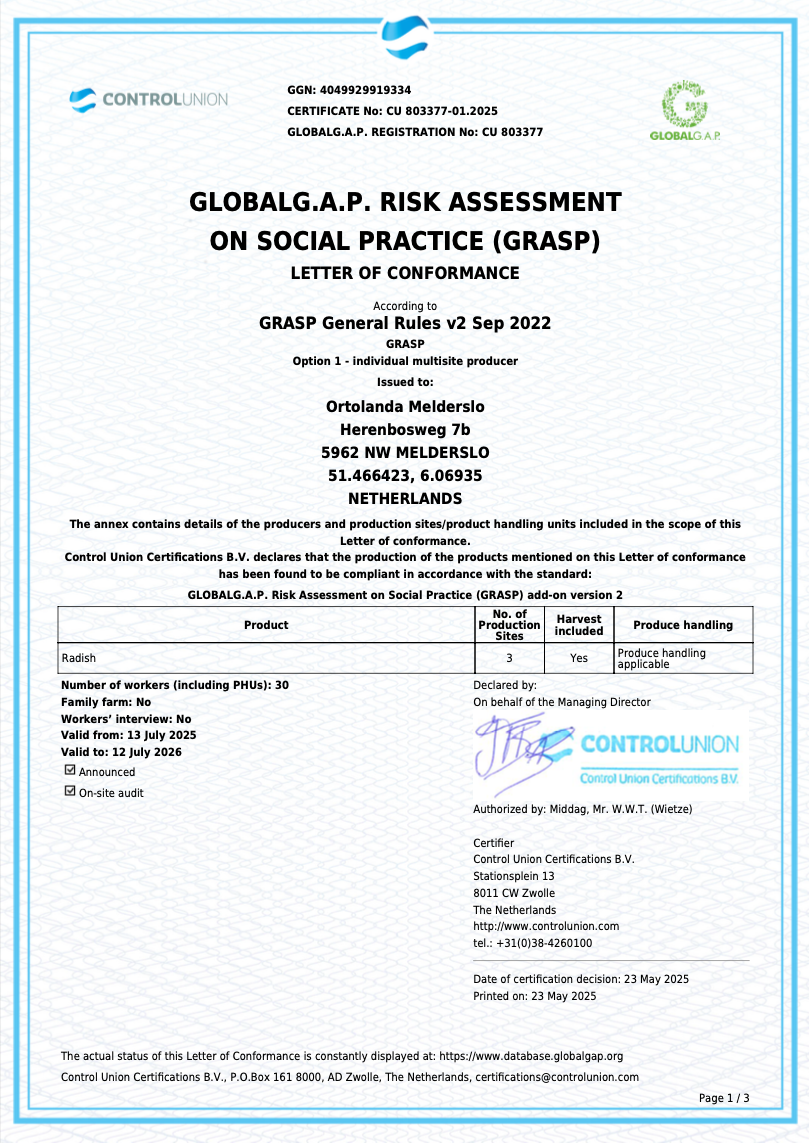 Global GAP Ortolanda Melderslo 2025